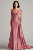 Champagne Satin Mermaid Sweep Train Formal Dress with Side Cape