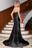 Black Sparkly Mermaid Corset Prom Dress with Slit