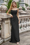 Elegant Matcha A Line Spaghetti Straps Satin Long Bridesmaid Dress with Slit