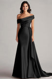 Champagne Satin Mermaid Sweep Train Formal Dress with Side Cape