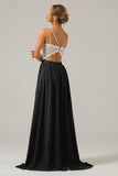 Eucalyptus A-Line Spaghetti Straps Pleated Long Bridesmaid Dress With Lace
