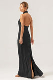 Champagne Halter Mermaid Satin Wedding Guest Dress with Back Slit