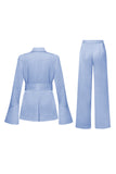 Champagne Flare Sleeves 2 Piece Women's Suits with Belt