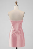 Fuchsia Bodycon Sweetheart Satin Corset Short Prom Dress