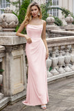 Elegant Matcha A Line Spaghetti Straps Satin Long Bridesmaid Dress with Slit