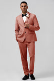 3 Pieces Coral Fitted Double Breasted Groomsmen Suit