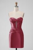 Fuchsia Bodycon Sweetheart Satin Corset Short Prom Dress