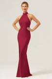 Champagne Halter Mermaid Satin Wedding Guest Dress with Back Slit