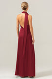 Burgundy Sheath V-Neck Satin Bridesmaid Guest Dress with Slit