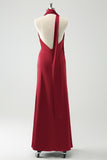 Burgundy Sheath V-Neck Backless Wedding Guest Dress with Ribbon