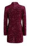 Sparkly Fuchsia Sequined Double Breasted Maxi Women's Blazer