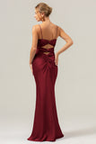 Purple Spaghetti Straps Twist Front Satin Mermaid Bridesmaid Dress