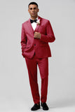 3 Pieces Coral Fitted Double Breasted Groomsmen Suit