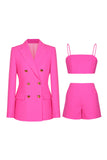 Stylish Fuchsia 3 Piece Double Breasted Women Prom Suits