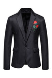 Black Notched Lapel Flower Men's Prom Blazer