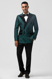 Dark Green 2 Piece Notched Lapel Print Men's Prom Suit