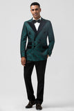 Dark Green 2 Piece Notched Lapel Print Men's Prom Suit