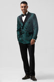 Dark Green 2 Piece Notched Lapel Print Men's Prom Suit