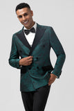 Dark Green 2 Piece Notched Lapel Print Men's Prom Suit