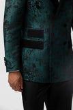 Dark Green 2 Piece Notched Lapel Print Men's Prom Suit