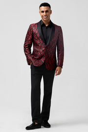 Red 2 Pieces Jacquard Shawl Lapel Men's Wedding Suits