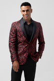 2 Piece Burgundy Men's Prom Suits with Pattern