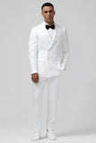 White 2 Piece Slim Fit Printed Men's Formal Suit