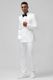 White 2 Piece Slim Fit Printed Men's Formal Suit