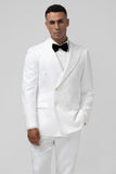 White 2 Piece Slim Fit Printed Men's Formal Suit