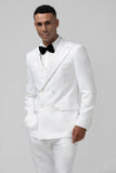 White 2 Piece Slim Fit Printed Men's Formal Suit