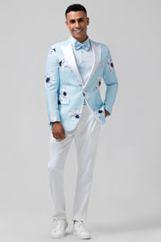 2 Piece Light Blue Men Suits with Pattern