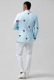 2 Piece Light Blue Men Suits with Pattern