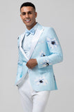 2 Piece Light Blue Men Suits with Pattern