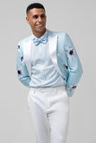 2 Piece Light Blue Men Suits with Pattern