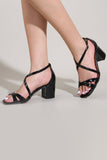 Black Cross Strappy Block Heel Sandal