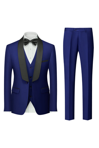 Leely Women Royal Blue 3 Piece Men's Formal Suits Shawl Lapel One ...