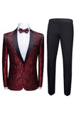 Red 2 Pieces Jacquard Shawl Lapel Men's Wedding Suits