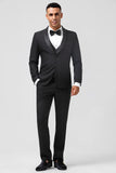 3 Pieces Black Double Breasted Wedding Suits for Men