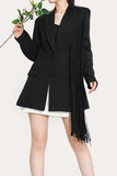 Black Fringed Peak Lapel Prom Women Blazer