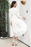 White Boho Long Sleeves Engagement Party Dress with Lace