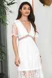 White Maxi Batwing Sleeves Formal Party Dress with Lace