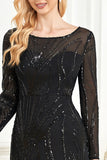 Mermaid Sequins Boat Neck Black Mother of the Bride Dress with Long Sleeves