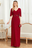 Glitter V-Neck Burgundy Mother of the Bride Dress with Cape