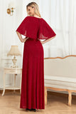 Glitter V-Neck Burgundy Mother of the Bride Dress with Cape