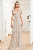 Sparkly A-Line Sleeveless Champagne Mother of the Bride Dress