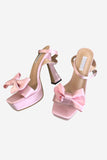 Pink Chunky High Heel Sandals with Bow