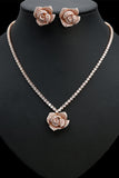 Rose Shape Rhinestone Earrings Necklace Jewelry Set