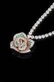 Rose Shape Rhinestone Earrings Necklace Jewelry Set