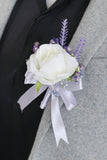 Ivory Rose Wrist Corsage and Men Boutonniere Set for Prom Wedding Party