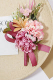 Pink Wrist Corsage and Men Boutonniere Set for Prom Wedding Party